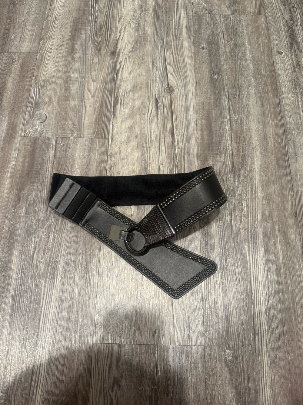 Wide Black Leather Corset Belt with Contrast Stitching - Picture 2 of 3
